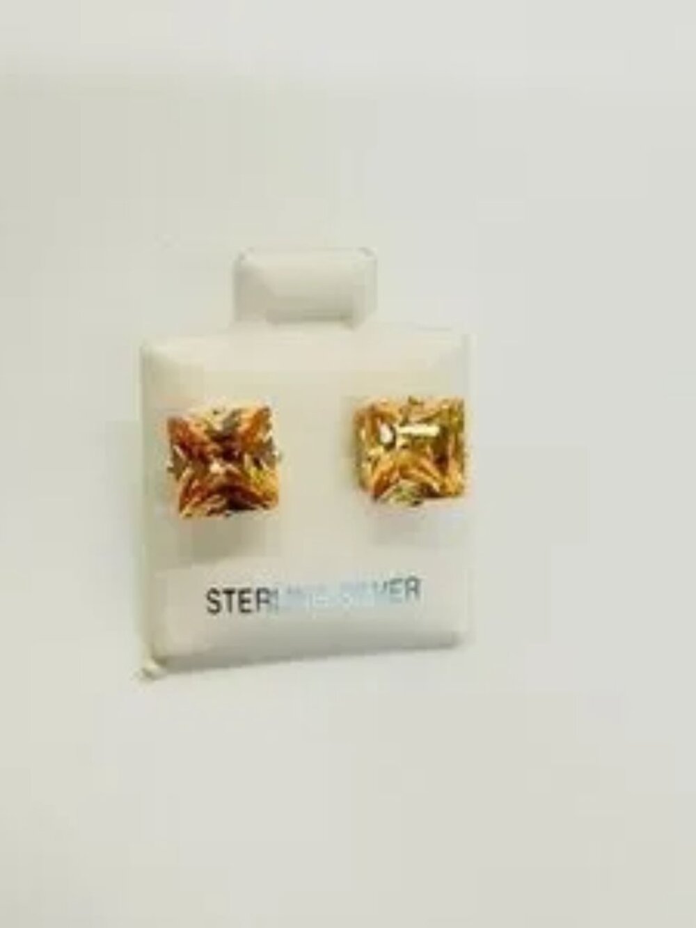 Brand New 7mm Peachy Yellow Square CZ 925 Sterling Silver Earrings